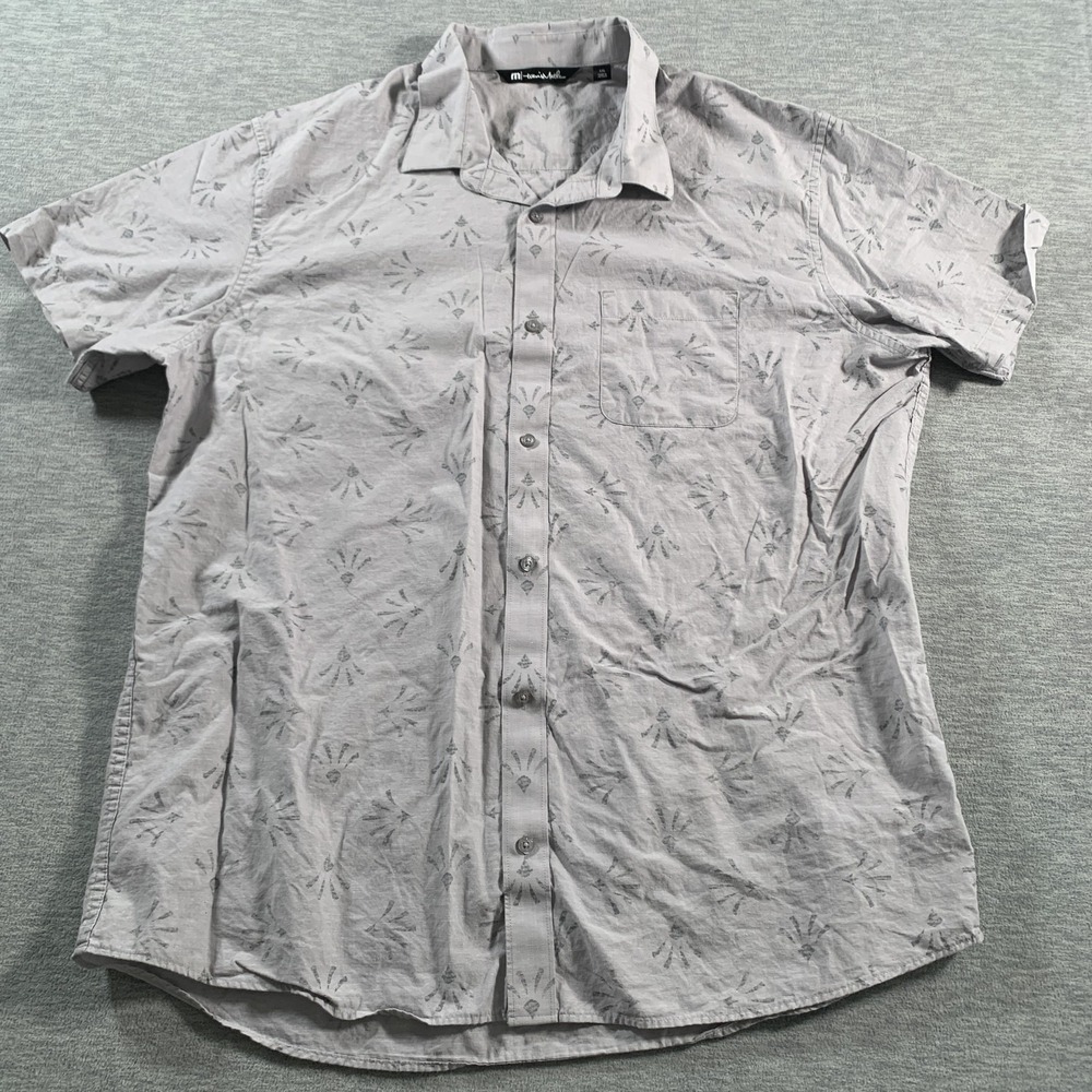 Travis Mathew Shirt Mens‎ 2XL Gray Short Sleeve Button Up Casual Golf Pattern